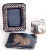 Mixed Lot: Oriental white metal and niello work cigarette case with engraved decoration of temple