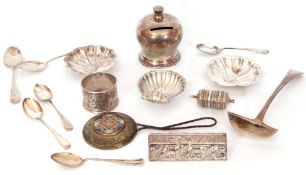 Mixed Lot: George III silver sauce ladle of typical plain polished form, monogram to handle, 16.