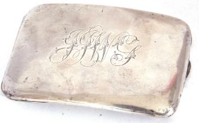 Edward VII silver cigarette case of curved rectangular form, engraved monogram to front, the back