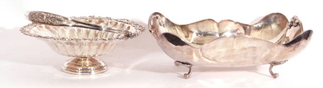 Mixed Lot: silver plated fruit basket with swing handle together with a rectangular shaped silver