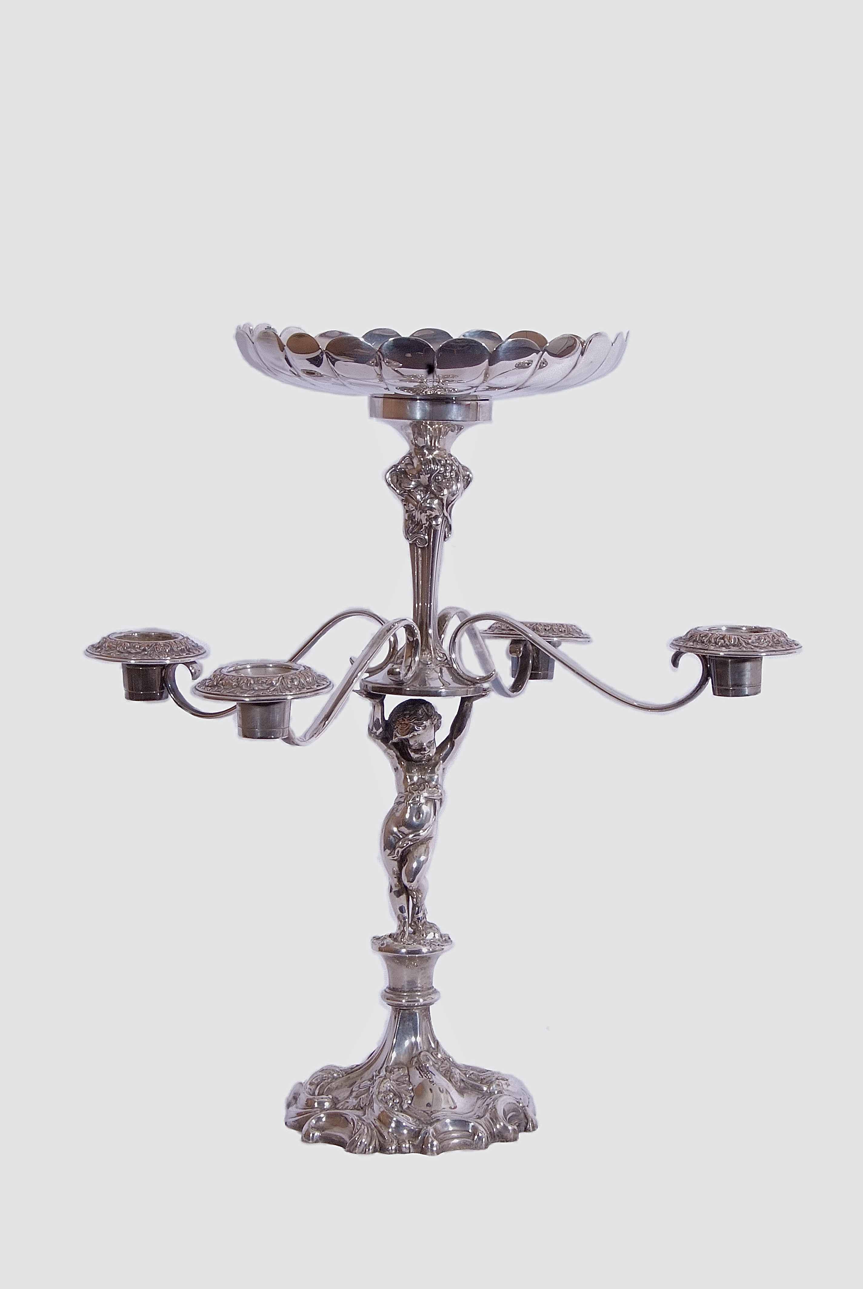 Elkington & Co silver plated centrepiece epergne/candelabrum, the top with fluted circular - Image 2 of 2