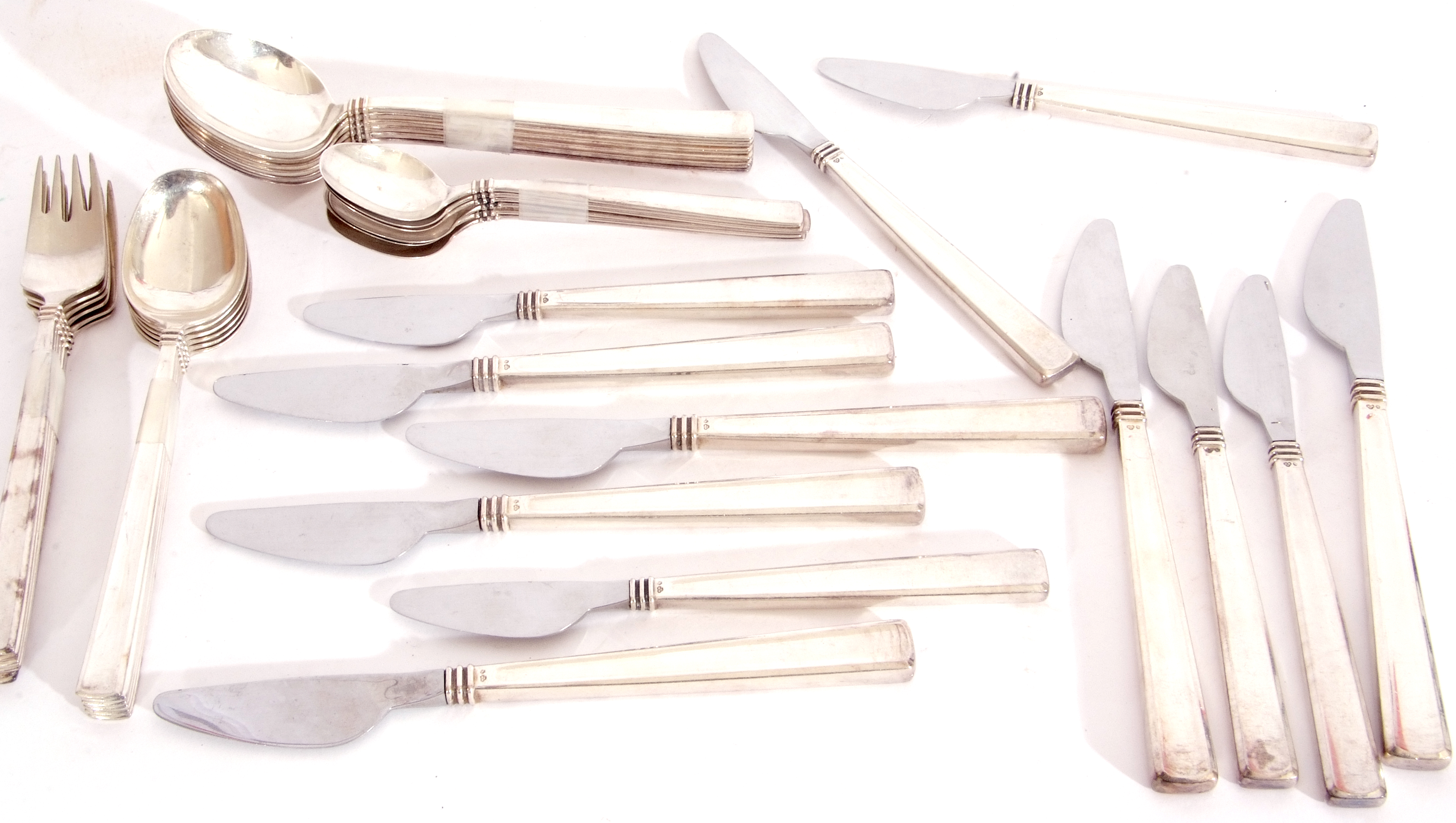 20th century Swedish part flatware service for six, comprising soup spoons, dessert spoons, tea
