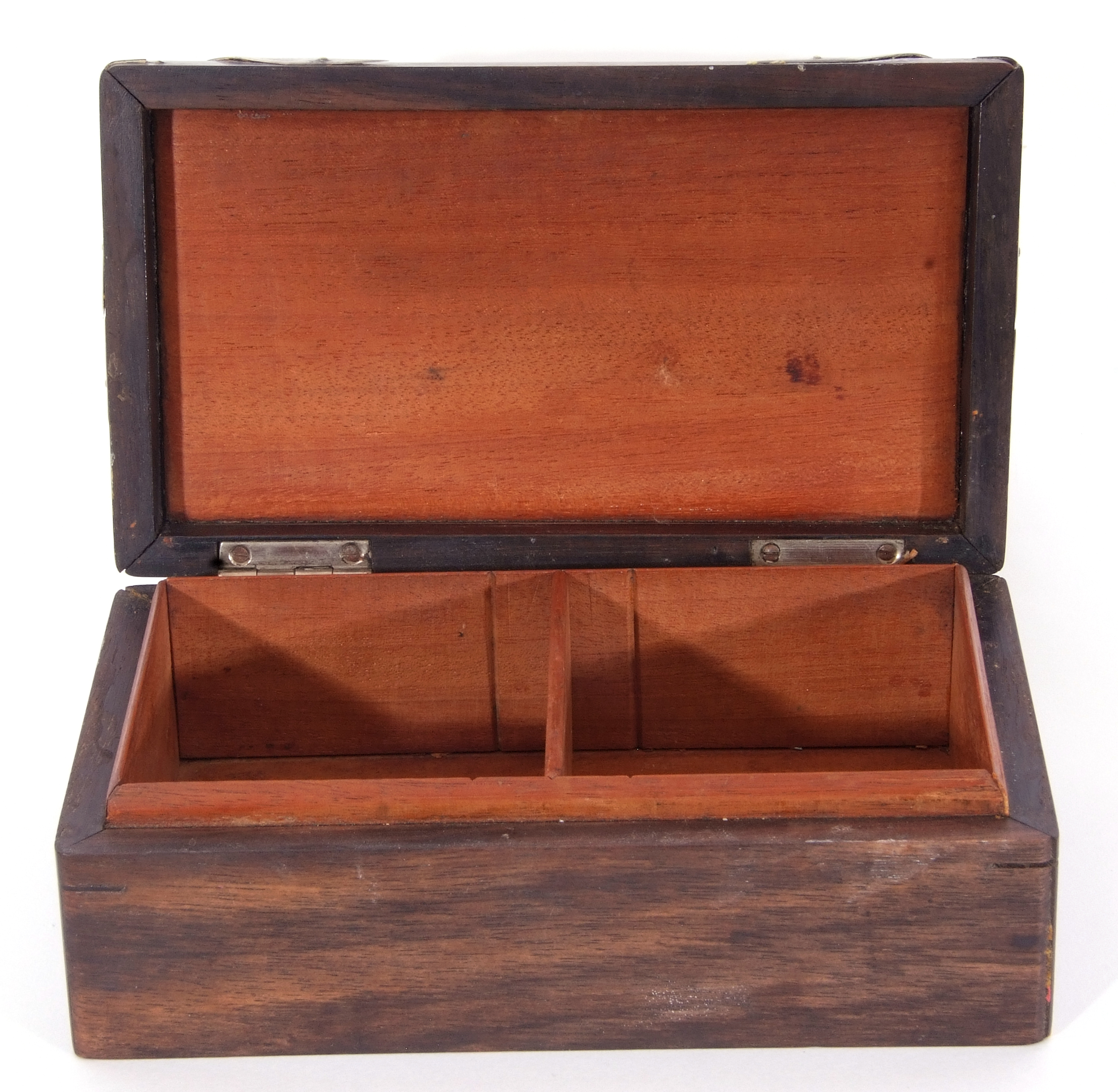 Hardwood and silver mounted table cigarette box of rectangular domed form, the centre applied with - Image 2 of 4