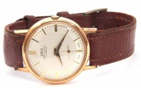 Gents mid-20th century gold plated and stainless steel backed Oris wrist watch with anti-shock 17-