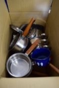 BOX CONTAINING MODERN KITCHEN POTS AND PANS