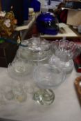 GLASS WARES TO INCLUDE LEAF PATTERN DISHES ETC