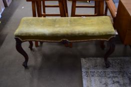 LATE 19TH/EARLY 20TH CENTURY GREEN UPHOLSTERED EXTENDED STOOL, 102CM WIDE