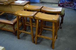 FOUR MODERN MATCHING WOODEN STOOLS, 69CM HIGH