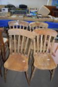 FOUR WOODEN KITCHEN/DINING CHAIRS (A/F), 90CM HIGH