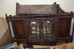 EDWARDIAN INLAID OVERMANTEL WITH CENTRAL BEVELLED EDGE GLASS DOORS, 126CM WIDE