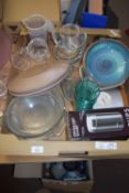 TRAY CONTAINING KITCHEN WARES TO INCLUDE GLASS WARES, MATS ETC