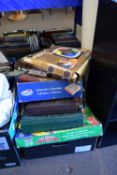 BOX CONTAINING BOXED BOARD GAMES AND ELECTRONIC GAMES TO INCLUDE STROBE, LABYRINTH ETC