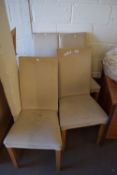 SET OF FOUR MODERN CREAM UPHOLSTERED DINING CHAIRS (A/F), HEIGHT 96CM