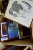 BOX OF PICTURES AND PRINTS