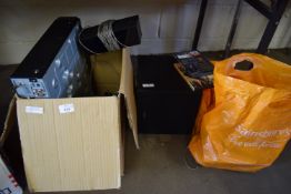 BOX CONTAINING A SONY BDV-E300 DVD PLAYER AND SONY SPEAKERS AND DVDS