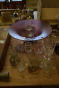 LARGE PURPLE GLASS FRUIT BOWL AND GLASSES ETC