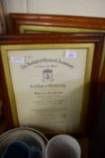 PAIR OF FRAMED CERTIFICATES FROM THE INSTITUTE OF CHARTERED ACCOUNTANTS