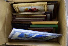 BOX CONTAINING FRAMED PICTURES AND PRINTS