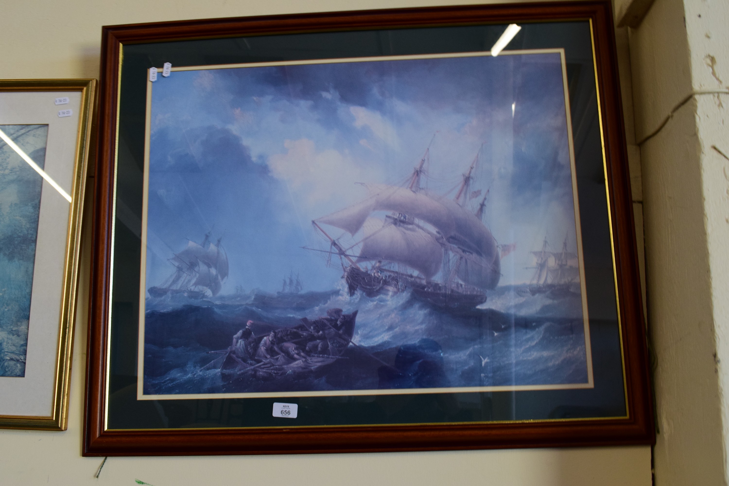 LARGE FRAMED PRINT OF NAVAL SHIPS, 73 X 87CM