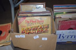 BOX CONTAINING VINTAGE RECORDS, HANS ANDERSEN, JIM REEVES ETC AND A MIRROR