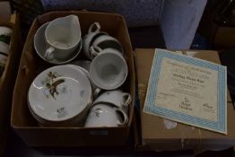 SMALL BOX CONTAINING GLO-WHITE ALFRED MEAKIN CUPS AND SAUCERS, AND A BOX CONTAINING LIMITED