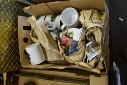 SMALL BOX CONTAINING CUPS, MUGS, SAUCERS ETC, MAINLY OF LOCOMOTIVE AND STEAM INTEREST