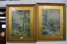 PAIR OF GILT FRAMED PRINTS OF GIRLS IN WOODLAND SCENE, 71 X 56CM INC FRAME