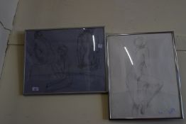 TWO FRAMED UNSIGNED NUDE SKETCHES, LARGEST 42 X 52CM