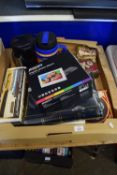 TRAY CONTAINING SUNDRIES: JESSOPS DIGITAL PHOTO ALBUM (BOXED), TINS, PLACE MATS ETC