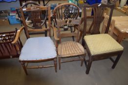 GROUP OF CHAIRS, ONE WITH INLAID DECORATION, TALLEST 93CM HIGH