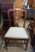 EARLY 20TH CENTURY OAK DINING CHAIR WITH CARVED FLORAL AND GEOMETRIC DESIGN TO SPLAT, WIDTH APPROX