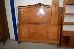 BED FRAMED WITH STRUNG CROSS BANDED AND APPLIED GILT DECORATION, WIDTH MAX 148CM APPROX