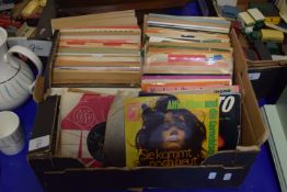 BOX CONTAINING RECORDS, 45RPM, POP MUSIC, BUDDY HOLLY, DAVE KING, ETC