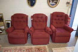 THREE MATCHING ARMCHAIRS, TWO SMALL PLUS ONE LARGER (LARGER WIDTH APPROX 77CM MAX)