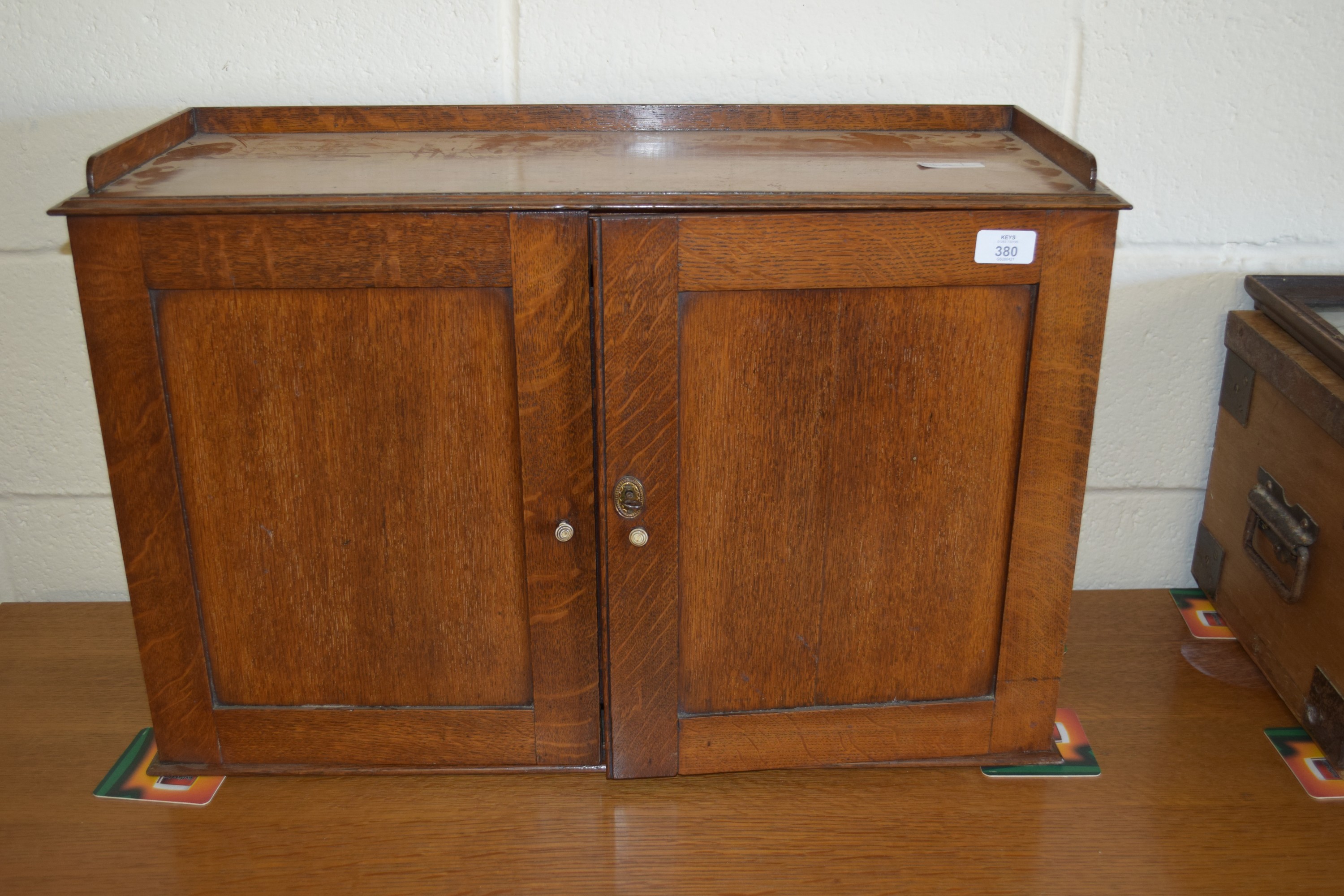 OAK TABLE CABINET WITH FITTED PIGEONHOLE INTERIOR, CIRCA EARLY 20TH CENTURY, LENGTH APPROX 68CM