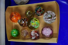 BOX CONTAINING TEN PAPERWEIGHTS