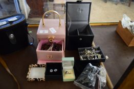 TWO BOXES OF COSTUME JEWELLERY ETC