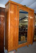 LARGE EMPIRE STYLE TRIPLE WARDROBE HEAVILY DECORATED WITH MARQUETRY AND CROSS BANDED DESIGNS AND