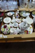 BOX OF CERAMIC ITEMS, COLLECTORS PLATES, VASES BY WEDGWOOD "WILD STRAWBERRY" ETC