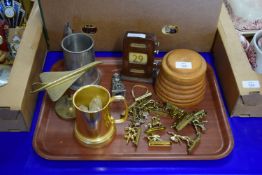 TRAY CONTAINING METAL WARES INCLUDING A BRASS MODEL OF CONCORDE, BRASS TANKARD ETC