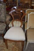 PAIR OF UPHOLSTERED MAHOGANY DINING CHAIRS, EACH MAX 45CM WIDTH