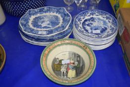 CERAMICS, MAINLY BLUE AND WHITE WARES BY WEDGWOOD, QUEENS WARE, DECORATED WITH PEMBROKE CASTLE