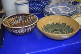 TWO POTTERY BOWLS, ONE FROM THE FOREST OF DEAN POTTERY, THE OTHER HOLKHAM