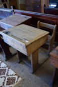 VINTAGE LIFT TOP SCHOOL DESK WITH INTEGRAL CHAIR, WIDTH APPROX 68CM