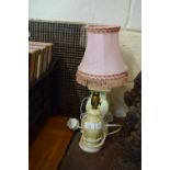 TWO TABLE LAMPS, ONE WITH PINK SHADE