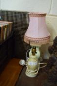 TWO TABLE LAMPS, ONE WITH PINK SHADE