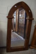 UNUSUAL HEAVY WOODEN FRAMED ARCHED MIRROR, MAX WIDTH APPROX 83CM