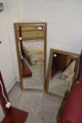 TWO GILT FRAMED BEVEL EDGED MIRRORS, THE LARGER APPROX 35 X 96CM