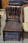 PAIR OF RUSTIC STAINED WOOD CHAIRS, EACH WIDTH APPROX 45CM