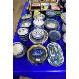 KITCHEN WARES, MAINLY POLISH BOLESLAWIECZ POTTERY ITEMS WITH FLORAL DESIGNS